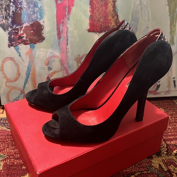 Sexy Charles Jourdan size 9.5 M Suede Peep Toe Heels - Picture 2 of 12